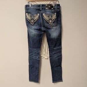 Miss Me Dark Blue Skinny Jeans with Cream Embroidery Mid rise Skinny 28